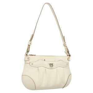 Authentic Salvatore Ferragamo Gancini Shoulder Bag Leather White Silver